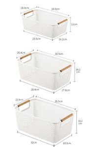 <span class=keywords><strong>Panier</strong></span> <span class=keywords><strong>de</strong></span> rangement en plastique pour bureau, 3 pièces, couleur personnalisée, avec poignées en bois, tri <span class=keywords><strong>des</strong></span> jouets, rangement en PP, organisateur <span class=keywords><strong>de</strong></span> collations <span class=keywords><strong>de</strong></span> cuisine - Product Image 4
