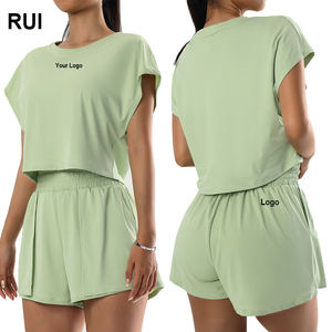 Ruiquwin เสื้อครอปสำหรับผู้หญิงชุดออกกำลังกายขาสั้นระบายอากาศได้ดีแห้งเร็ว - Product Image 1