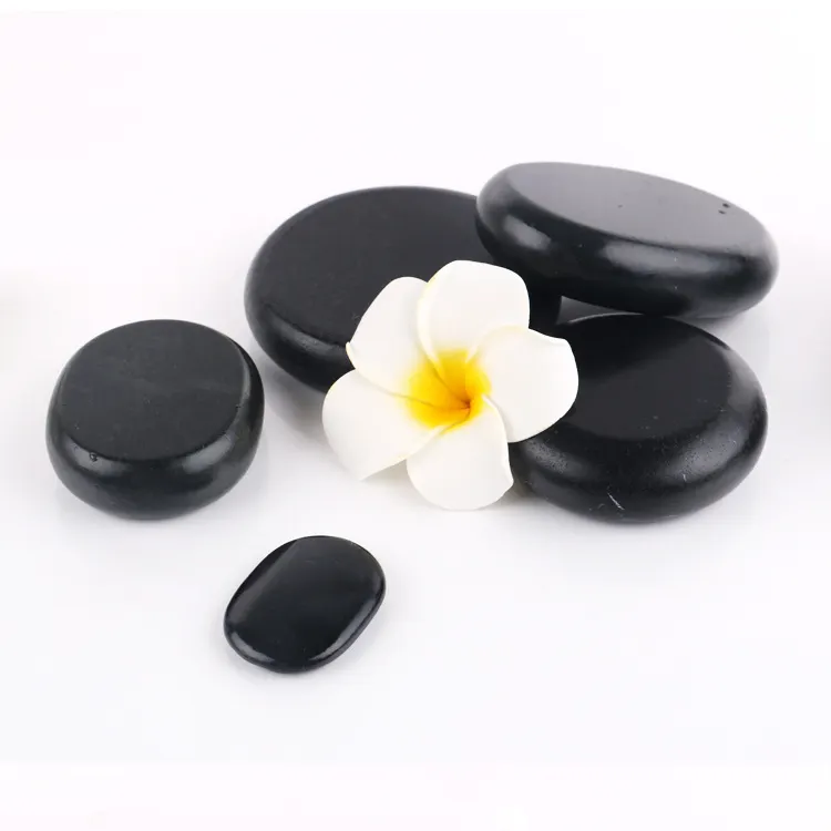 Juego de masaje de piedra Natural Guasha, piedra de masaje caliente para relajación o alivio de la ansiedad, Spa Energy Black