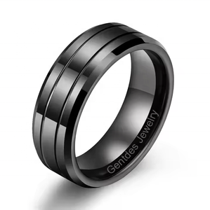 Gentdes Jewelry 8MM Black Beveled Edge Tungsten Ring Tungsten Carbide Plate Mens Wedding Ring <strong>Jewellery</strong> Unique Promise Ring - Product Image 1