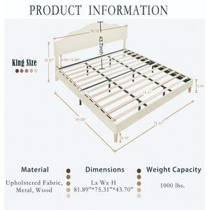 <span class=keywords><strong>Lit</strong></span> plateforme Willsoon moderne en tissu capitonné doux avec tête <span class=keywords><strong>de</strong></span> <span class=keywords><strong>lit</strong></span> festonnée, support en <span class=keywords><strong>lattes</strong></span> <span class=keywords><strong>de</strong></span> <span class=keywords><strong>bois</strong></span> et pieds élégants pour chambre à coucher - Product Image 4