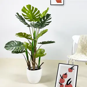 Árvores de côco bonsai, decoração artificial, planta monstera em vasos, árvores artificiais