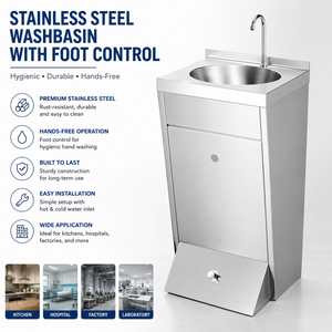 Évier portable en acier inoxydable pour le lavage des mains avec eau chaude et froide, pédale et réservoir d'eau pour usage commercial extérieur - Product Image 2