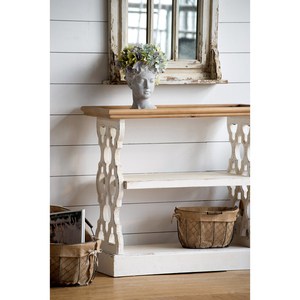 Mesa Consola Estilo Rústico Francés con Bandeja de Madera Natural y Acabado Desgastado Blanco, 35.5 x 14 x 32 - Product Image 5