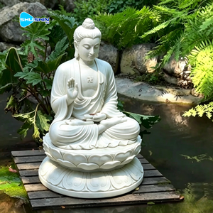 Escultura de Jardín Moderna Personalizada, Tallada en Piedra, Estatua de Buda Sentado de Tamaño Real en Mármol Blanco para Exteriores, en Venta - Product Image 1