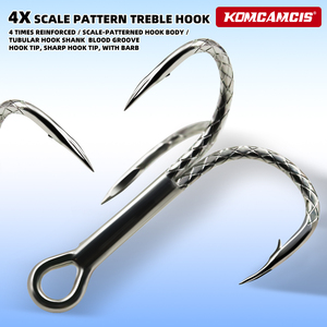 OEM Haute Qualité 4X Strong 8 # Hameçons triples 3/0 tranchants à ardillon, à courbure ronde, en acier à haute teneur en carbone, pour la pêche en mer et la pêche à la traîne - Product Image 1