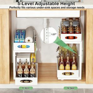 Étagère de rangement coulissante à 3 niveaux en métal épaissi pour cuisine et salle de bain, réglable en hauteur, sous évier - Product Image 5