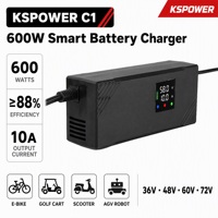 Chargeur de batterie au lithium réglable KSPOWER C2 OEM 48V 8A 54.6V 13S intelligent et rapide pour vélo électrique et trottinette électrique, 5 prises universelles 600W 90%