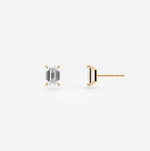 14K Yellow Gold Lab Grown Diamond <b>Stud</b> Earrings_ <b>Emerald</b> Cut Minimalist Jewelry - Product Image 2