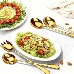 Ensemble de fourchettes et cuillères à salade classiques en acier inoxydable à long manche – Ustensiles de service pour restaurants et buffets (cuillère, cuillère ajourée, fourchette) - Product Image 4