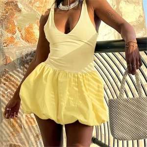 ZHEZHE Drop Shipping moda 2024 mujeres Boutique <span class=keywords><strong>ropa</strong></span> sin mangas burbuja vestido verano Sexy cuello en V Mini vestidos - Product Image 3