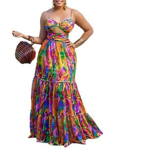 Venta al por mayor de fábrica 2025 mujeres europeas y americanas vestido de tirantes con espalda descubierta Floral flor étnica <span class=keywords><strong>Bohomia</strong></span> Maxi Vestido de playa - Product Image 1