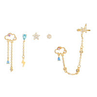 Ensemble de boucles d'oreilles ZUOLA plaqué or véritable 18 carats pour femme, bijoux éclair nuage en zircon 5A, boucles d'oreilles à chaîne en argent 925, ensemble de manchettes d'oreille