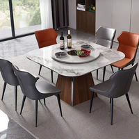 Table à manger moderne extensible en marbre avec plateau tournant en dalle de roche et base en bois, mobilier de restaurant, hôtel, bar à domicile