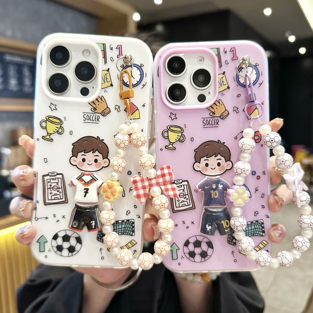 Football Boy Shockproof TPU+Acrylic Lanyard Hanging Strap Mobile Phone Cases for iphone IPhone15/16/17 PRO MAX& ITEL A60& HOT 60 PRO