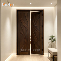 Puerta Doble Interior de Madera Maciza Tallada en 3D con Diseño de Nogal, Puerta Doble Abatible de Madera con Relieve, Tamaño Personalizado