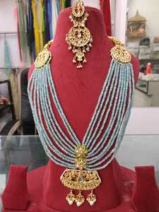 Designer <b>Long</b> Necklace Set <b>Earrings</b> Handcrafted Polish Brass Bridal Jewelry for Wedding Engagement Party Celebration - Product Image 2