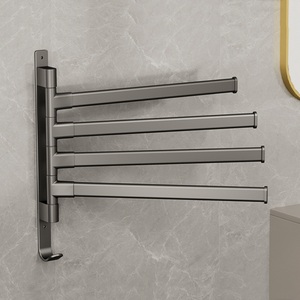 Portasciugamani da bagno <span class=keywords><strong>nero</strong></span> a 4 bracci appendiabiti organizzatore portasciugamani girevole a parete in alluminio - Product Image 5