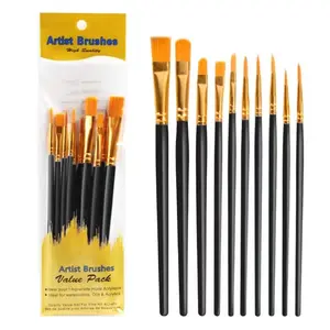 10PCS Professionnel Aquarelle Gouache Peinture Pinceaux Ensemble Nylon Cheveux Artiste Pinceaux