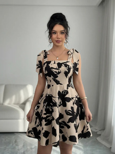 Robe courte élégante pour femmes, imprimé floral intégral, décontractée, écologique, respirante, printemps été automne, impression numérique - Product Image 6