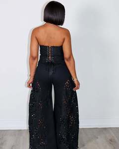 O6169-2026 Nuovi Arrivi Elegante Top Senza Spalline Traforato e Pantaloni a Gamba Larga Set Due Pezzi <span class=keywords><strong>Abbigliamento</strong></span> Donna - Product Image 4