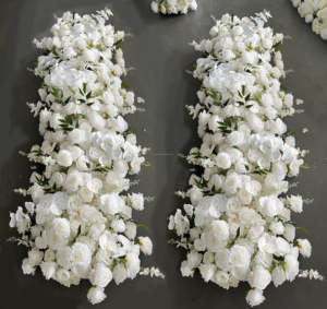 X920 mariage moelleux artificiel vert feuille <span class=keywords><strong>blanc</strong></span> Rose fleur coureur <span class=keywords><strong>Table</strong></span> pièce maîtresse décoration fleur rangée boule coureur - Product Image 6