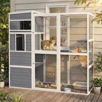 Enclos extérieur pour chat à 4 niveaux, Catio moderne en bois avec toit solaire résistant aux intempéries pour plusieurs chats, gris