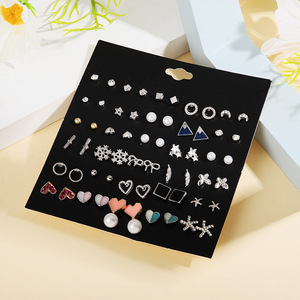 Korean Style Fashionable Heart <b>Earring</b> Set 30 Pairs Pearl Leaf Design Gift Jewelry Zinc Alloy Steel <b>Posts</b> - Product Image 3