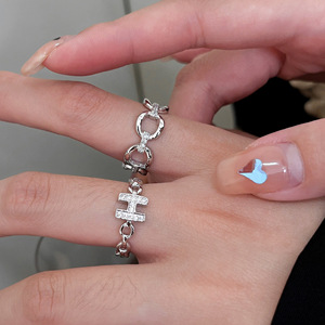 S925 Sterling Silver H Letter <b>Open</b> <b>Ring</b> Hollow Wraparound Knuckle <b>Ring</b> Pave Setting Everyday Wear Unisex Jewelry - Product Image 1