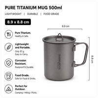 Mug Lipat Titanium Ringan TA1 Cocok untuk Berkemah dan Bepergian di Luar Ruangan.