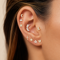 Bijoux de piercing en acier inoxydable personnalisés avec zircon, plaqués or 18 carats, hypoallergéniques, classiques, 8 mm, pour hélix et tragus, en gros