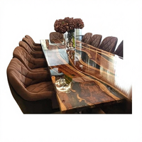 Table à manger rectangulaire moderne de luxe en résine époxy et bois d'acacia, fabriquée à la main, étanche, pour baptême, Diwali, maison, bureau, hôtel, condoléances