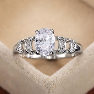 Anello F350 con Gemma Taglio Ovale in Argento 925 con Incastonatura a Pavé, Gioiello di Fidanzamento per Donna - Product Image 6