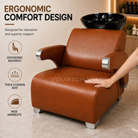Fauteuil de lavage en cuir haut de gamme, lit de lavage ergonomique, station de lavage de cheveux durable pour salon de coiffure professionnel, barbier, spa