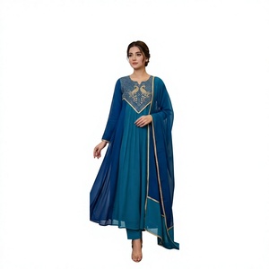 Mul Chanderi Embroidered Kurta <b>Pant</b> Set Cording <b>Sequin</b> Work Suit with Lace Dupatta Indian Ethnic Wear - Product Image 1