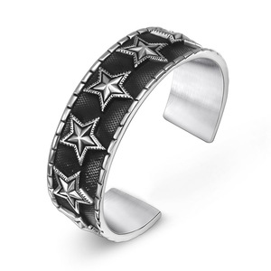 Retro Five Pointed Star Wide <b>Bracelet</b> Tibetan <b>Silver</b> Men's Open Style Punk <b>Cuff</b> SZ040 - Product Image 1
