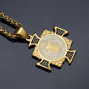Fashion Fine Jewelry Men's Zircon Link <b>Chain</b> Gold Plated Stainless Steel Square <b>Cross</b> Pendant - Product Image 3