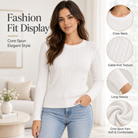 Pull en maille torsadée à col rond et manches longues pour femme, coupe ajustée, avec poignets côtelés, couleur unie, idéal pour l'automne et l'hiver, vente en gros OEM ODM