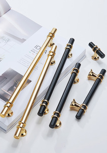 Modern <b>Black</b> And Gold Cabinet Handles Pulls Round Bar Door <b>Knobs</b> Drawer Hardware - Product Image 5