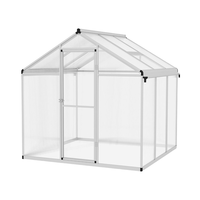 Serre de jardin moderne 6 x 6 pieds, argentée, grande, avec cadre en aluminium, fenêtre et porte en polycarbonate, gouttières anti-pluie, pour la croissance des plantes et l'observation de la nature