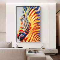 Peinture murale 3D brodée zèbre arc-en-ciel colorée style Pop Art moderne, faite à la main sur mesure, pour couloir et décoration intérieure