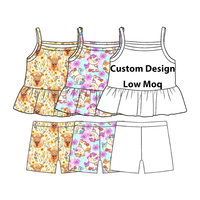 Ensemble 2 pièces pour fille en bambou, débardeur peplum et short cycliste, motif floral, doux, pour tenue décontractée, haut à volants, vêtements de boutique, faible MOQ