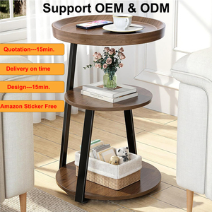 Mesa Auxiliar Estilo Rústico Ultra Estable, Mesa <span class=keywords><strong>de</strong></span> Centro/Mesita <span class=keywords><strong>de</strong></span> Noche, Mesa Auxiliar Redonda <span class=keywords><strong>de</strong></span> 3 Niveles con Bandeja Superior y Estante <span class=keywords><strong>de</strong></span> Almacenamiento - Product Image 1