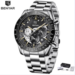 BENYAR 5120 Nouvelle montre à quartz de luxe pour homme, design unique, étanche, antichoc, bracelet en acier inoxydable, chronographe sportif - Product Image 1