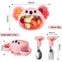Assiette portable personnalisable pour enfants en forme de koala Assiette d'alimentation en silicone pour bébés Ensemble pour tout-petits Bol à ventouse résistant à la chaleur avec cuillère et fourchette