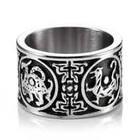 Bague en acier inoxydable avec quatre divins animaux, gravée, large, émail noir, motif totem, bijoux vintage pour hommes et femmes
