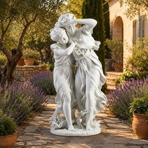 Statua a Doppia Figura in Marmo Bianco Fatta a Mano - Scultura Classica Tradizionale <span class=keywords><strong>di</strong></span> Giovane Donna Personalizzabile per Esterni Impermeabile OEM/ODM - Product Image 3