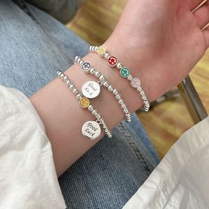 Bracelet en argent sterling 925 avec visage souriant pour femmes, perles rondes colorées, bijoux à porter au quotidien - Product Image 4