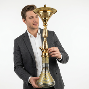 Cachimba Egipcia Auténtica Khalil Mamoon de 86 cm con Acabado Dorado, Núcleo de Latón Sólido y Bandeja Ancha - Product Image 2