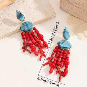 أقراط نسائية فاخرة من KAIMEI موديل 2025، مصنوعة من السبائك والراتنج، بتصميم المرجان الأحمر والأزرق، أقراط متدلية للنساء - Product Image 3